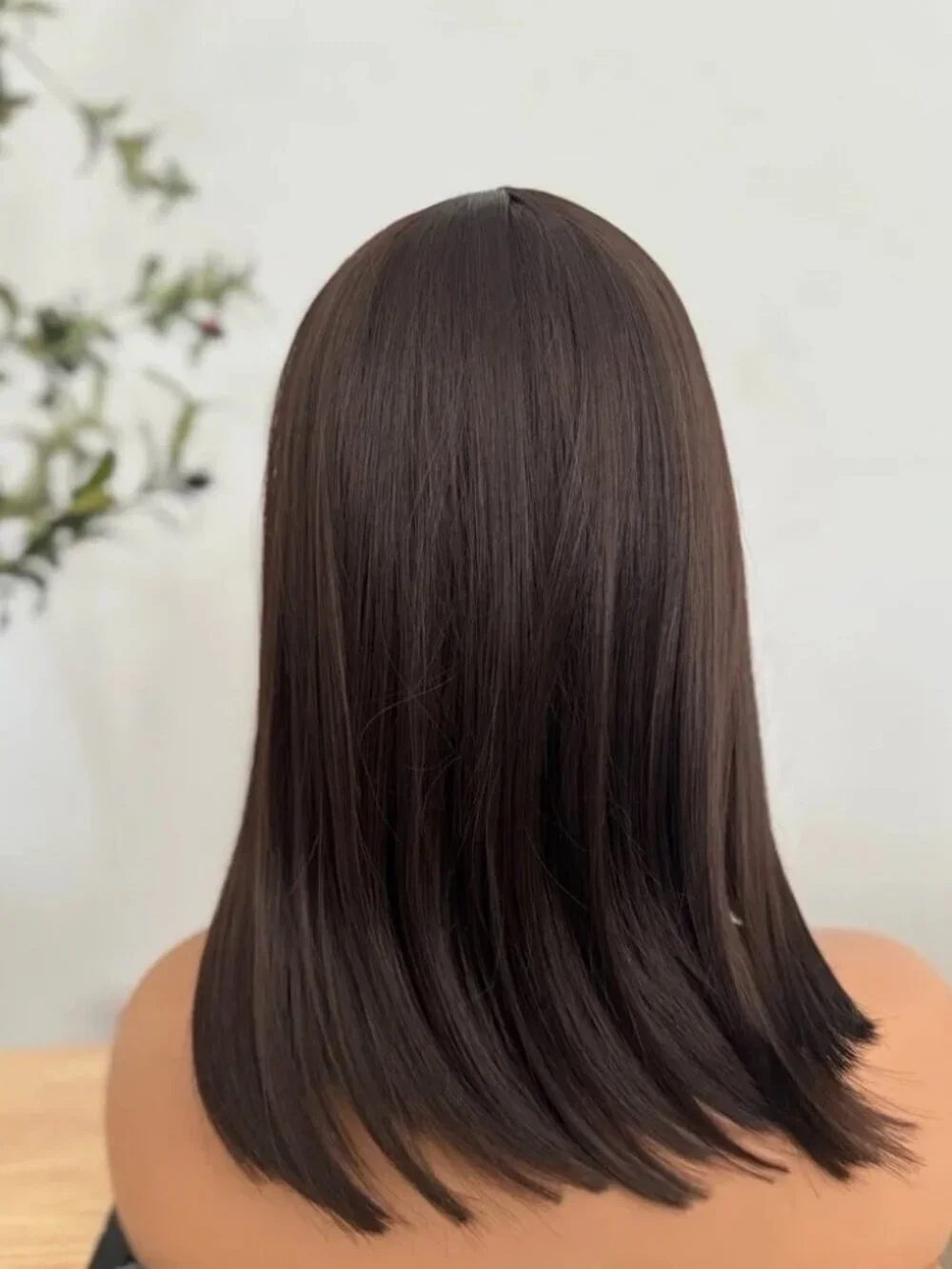 Beautiful Chocolate Brown Short Bob Wig With Bangs - Natural root Part